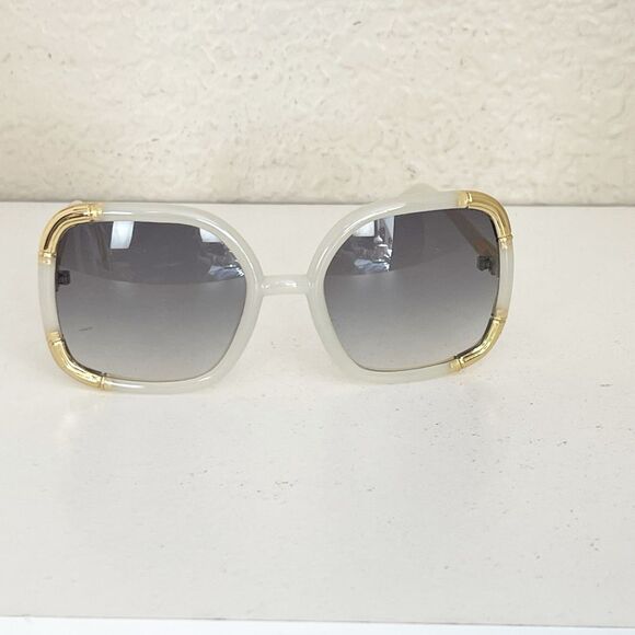 Vintage 70’s Disco Ted Lapidus Paris Oversize Cream Gold oversized  Sunglasses